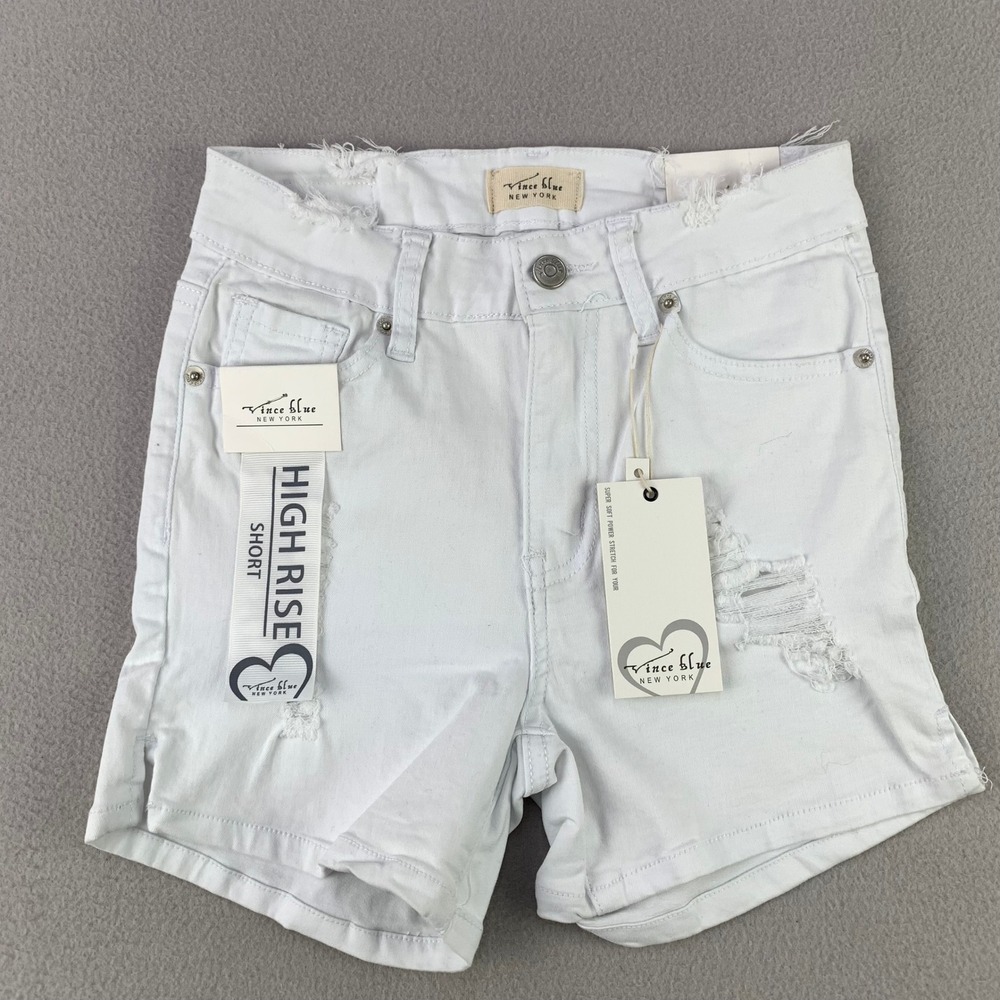 Vince Blue NY High Rise Denim Shorts Womens 3 White NWT Stretch